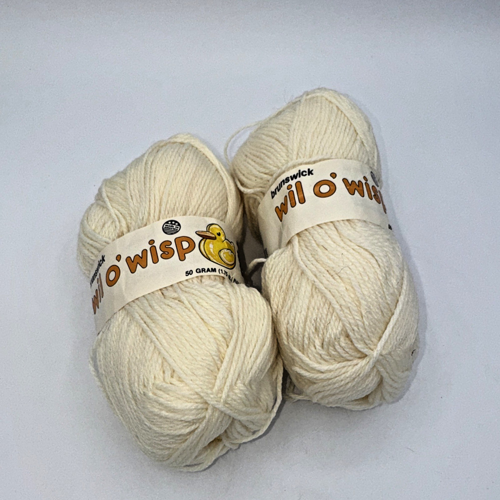 Vintage Brunswick Wil O’ Wisp Yarn Lot of 2 Ecru Cream 100% Acrylic 50g Skeins